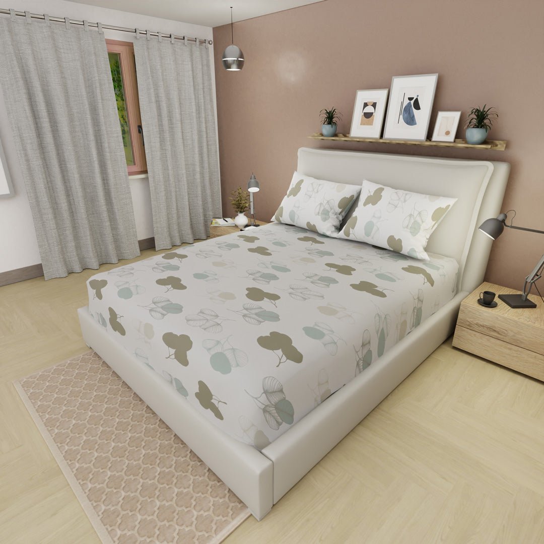 Semijuego de Sábanas Style Hojas en Bosque Sereno Gris para Cama Doble 140 X 190 Cm Hojas - SABANAS | Bylmo