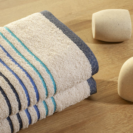 Toalla de Manos Mediterráneo Beige y Azul Oscuro 40x70cm Fondo Entero Extrasuave - TOALLAS | Bylmo