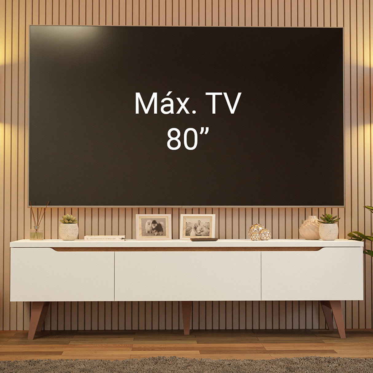 Rack de TV Doha Blanco y Marrón 180x50cm para TV Hasta 80" Pulgadas con Un cajón y Dos Compartimientos - MUEBLES DE TV | Bylmo