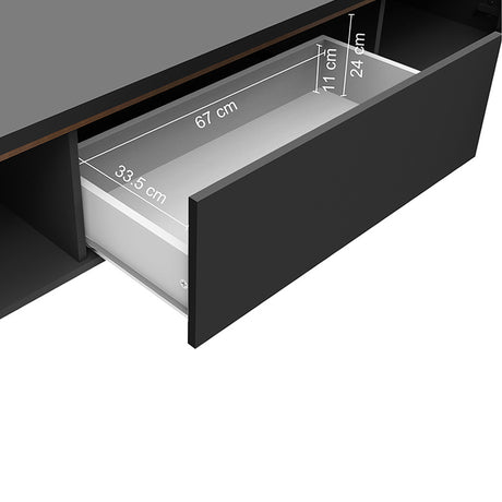 Rack de TV Doha Negro y Marrón 180x50cm para TV Hasta 80" Pulgadas con Un cajón y Dos Compartimientos - MUEBLES DE TV | Bylmo