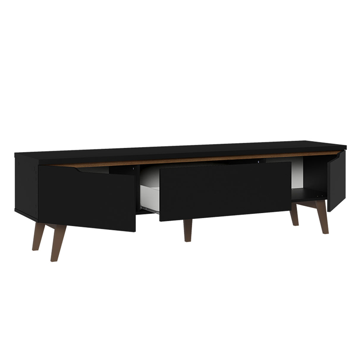 Rack de TV Doha Negro y Marrón 180x50cm para TV Hasta 80" Pulgadas con Un cajón y Dos Compartimientos - MUEBLES DE TV | Bylmo