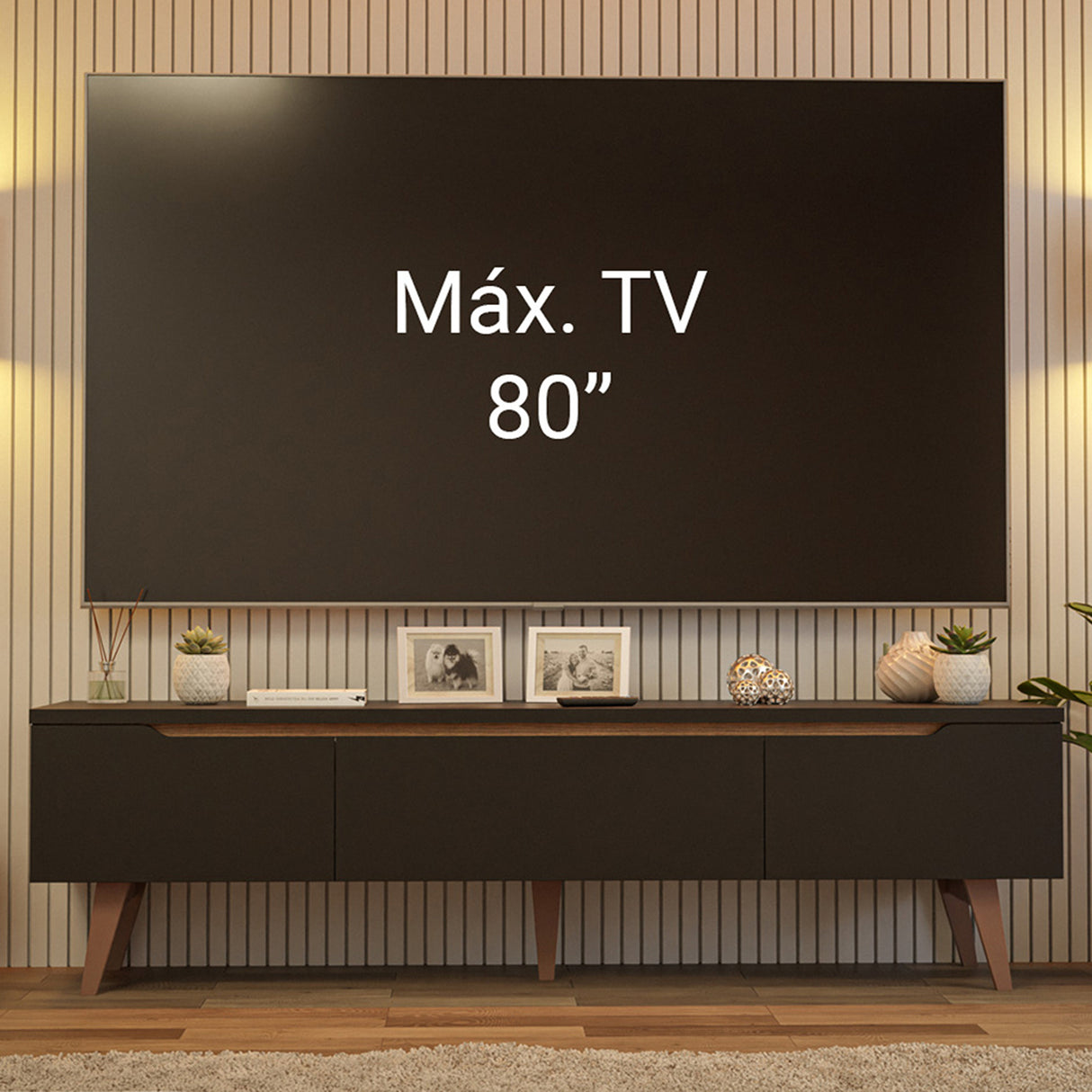 Rack de TV Doha Negro y Marrón 180x50cm para TV Hasta 80" Pulgadas con Un cajón y Dos Compartimientos - MUEBLES DE TV | Bylmo