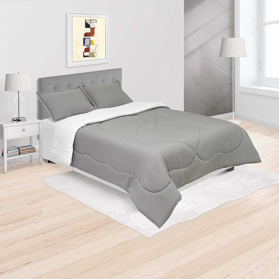 Cubrelecho Acolchado Gales Gris Oscuro y Blanco para Cama Doble 140 X 190 Cm Fondo Entero - TENDIDOS Y CUBRELECHOS | Bylmo