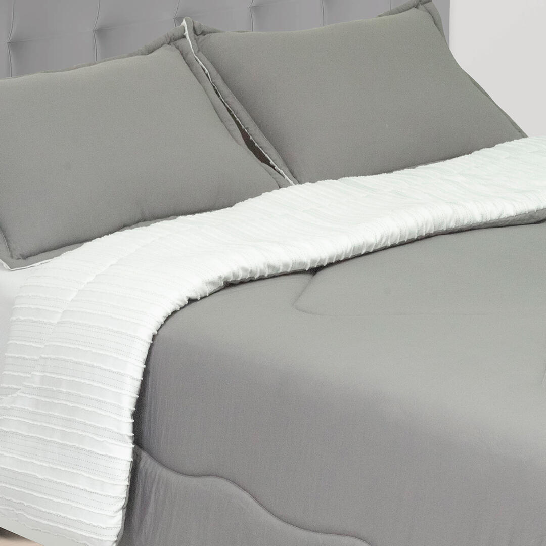 Cubrelecho Acolchado Gales Gris Oscuro y Blanco para Cama Doble 140 X 190 Cm Fondo Entero - TENDIDOS Y CUBRELECHOS | Bylmo