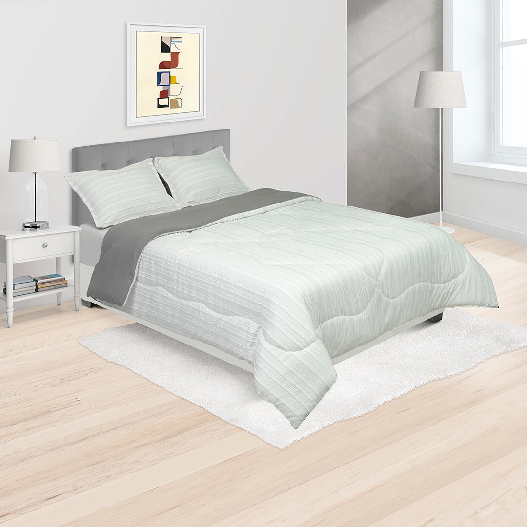 Cubrelecho Acolchado Gales Gris Oscuro y Blanco para Cama Doble 140 X 190 Cm Fondo Entero - TENDIDOS Y CUBRELECHOS | Bylmo