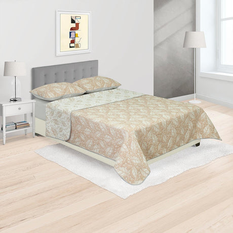 Cubrelecho Trama Blanco y Beige para Cama Doble 140 X 190 Cm Prensado de Hojas - TENDIDOS Y CUBRELECHOS | Bylmo