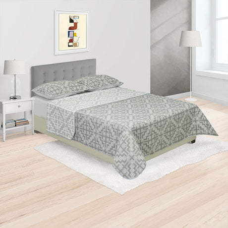 Cubrelecho Trama Gris y Gris Oscuro para Cama Doble 140 X 190 Cm Prensado de Simbolos Geometricos - TENDIDOS Y CUBRELECHOS | Bylmo