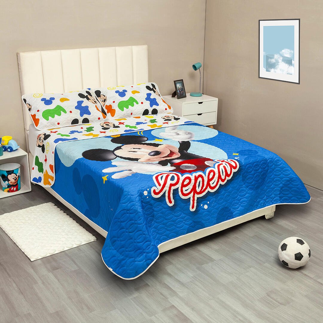 Cubrelecho Azul y Blanco para Cama Doble 140 X 190 Cm de Mickey - TENDIDOS Y CUBRELECHOS | Bylmo