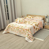 Cubrelecho Verano Eterno Beige y Naranja Claro para Cama Sencilla 100 X 190 Cm Prensado de Flores - TENDIDOS Y CUBRELECHOS | Bylmo