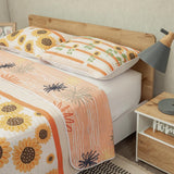 Cubrelecho Verano Eterno Beige y Naranja Claro para Cama Sencilla 100 X 190 Cm Prensado de Flores - TENDIDOS Y CUBRELECHOS | Bylmo