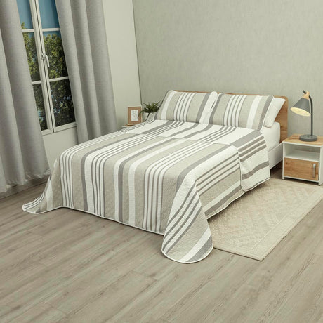 Cubrelecho Doble Faz Trama Gris y Beige para Cama Doble 140 X 190 Cm Prensado de Lineas - TENDIDOS Y CUBRELECHOS | Bylmo