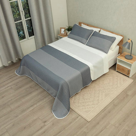 Cubrelecho Doble Faz Trama Arena Azul y Blanco para Cama King 200 X 200 Cm Prensado Fondo Entero - TENDIDOS Y CUBRELECHOS | Bylmo