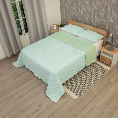 Cubrelecho Termosellado Cotton Sense Verde y Azul para Cama Doble 140 X 190 Cm Fondo Entero - TENDIDOS Y CUBRELECHOS | Bylmo