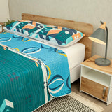 Cubrelecho Doble Faz Océano Tribal Verde Azul y Azul para Cama Semidoble 120 X 190 Cm Prensado de Tribal - TENDIDOS Y CUBRELECHOS | Bylmo