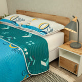 Cubrelecho Doble Faz Océano Tribal Verde Azul y Azul para Cama Semidoble 120 X 190 Cm Prensado de Tribal - TENDIDOS Y CUBRELECHOS | Bylmo