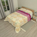 Cubrelecho Doble Faz Canto Tropical Fucsia y Beige Claro para Cama Doble 140 X 190 Cm Prensado de Hojas - TENDIDOS Y CUBRELECHOS | Bylmo