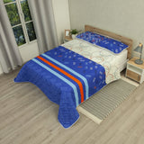 Cubrelecho Doble Faz City Code Blanco y Azul para Cama Doble 140 X 190 Cm Prensado de Lineas Y Circulos - TENDIDOS Y CUBRELECHOS | Bylmo
