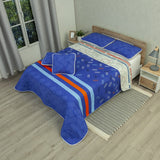 Cubrelecho City Code Blanco y Azul para Cama Doble 140 X 190 Cm Prensado de Lineas Y Circulos - TENDIDOS Y CUBRELECHOS | Bylmo