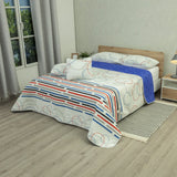 Cubrelecho City Code Blanco y Azul para Cama Doble 140 X 190 Cm Prensado de Lineas Y Circulos - TENDIDOS Y CUBRELECHOS | Bylmo
