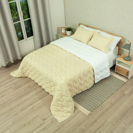 Cubrelecho Flora Amarillo y Blanco para Cama Doble 140 X 190 Cm Fondo Entero - TENDIDOS Y CUBRELECHOS | Bylmo