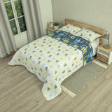 Cubrelecho Doble Faz Style Ritmo Metropolitano Blanco y Azul Oscuro para Cama Doble 140 X 190 Cm de Cuadrados Con Lineas - TENDIDOS Y CUBRELECHOS | Bylmo