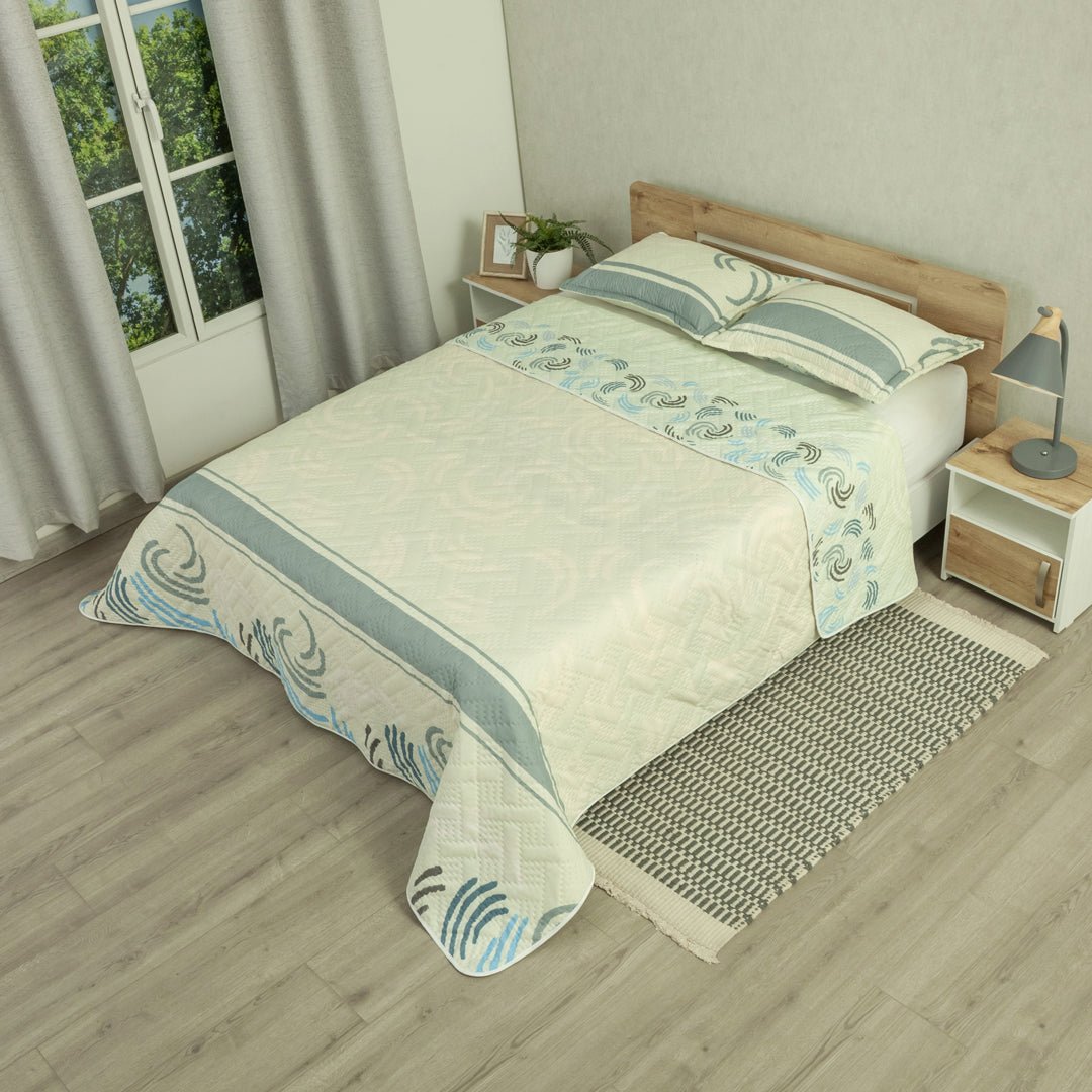 Cubrelecho Doble Faz Style Ocean Chic Blanco para Cama Doble 140 X 190 Cm de Lineas Ondulantes - TENDIDOS Y CUBRELECHOS | Bylmo