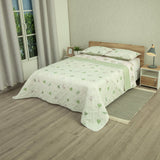 Cubrelecho Doble Faz Style Aura Natural Blanco y Verde Claro para Cama Queen 160 X 190 Cm de Hojas - TENDIDOS Y CUBRELECHOS | Bylmo
