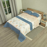 Cubrelecho Doble Faz Style Jardín Beige Claro y Azul Oscuro para Cama Queen 160 X 190 Cm de Hojas - TENDIDOS Y CUBRELECHOS | Bylmo