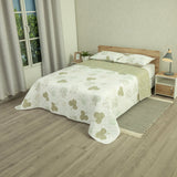 Cubrelecho Doble Faz Style Bosque Sereno Blanco y Verde grisáceo para Cama King 200 X 200 Cm de Hojas - TENDIDOS Y CUBRELECHOS | Bylmo