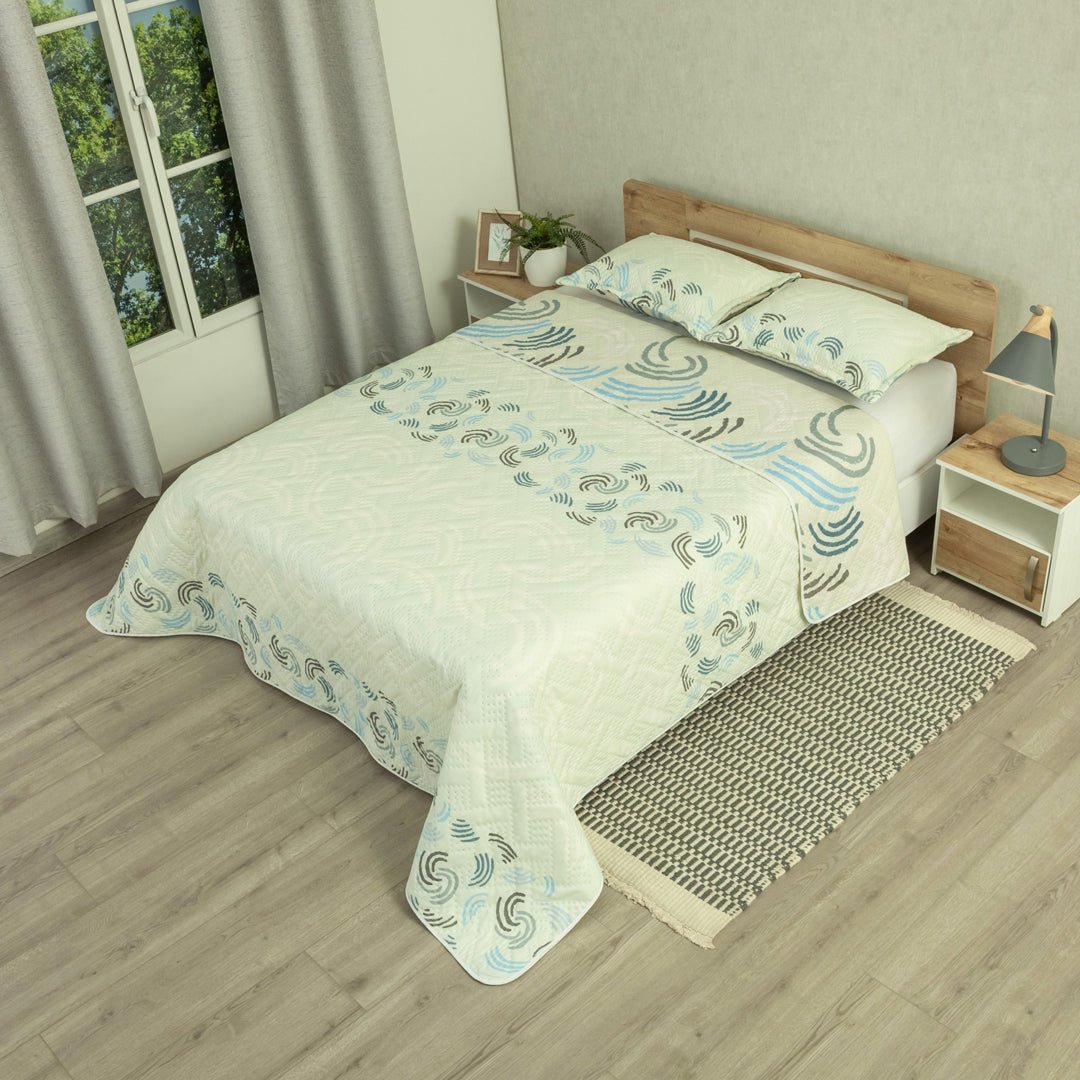 Cubrelecho Doble Faz Style Ocean Chic Blanco para Cama King 200 X 200 Cm de Lineas Ondulantes - TENDIDOS Y CUBRELECHOS | Bylmo