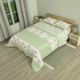 Cubrelecho Doble Faz Style Aura Natural Blanco y Verde Claro para Cama King 200 X 200 Cm de Hojas - TENDIDOS Y CUBRELECHOS | Bylmo