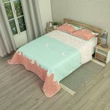 Cubrelecho Doble Faz Style Sueño Lunar Rosado Claro y Naranja Claro para Cama Semidoble 120 X 190 Cm de Lunas - TENDIDOS Y CUBRELECHOS | Bylmo