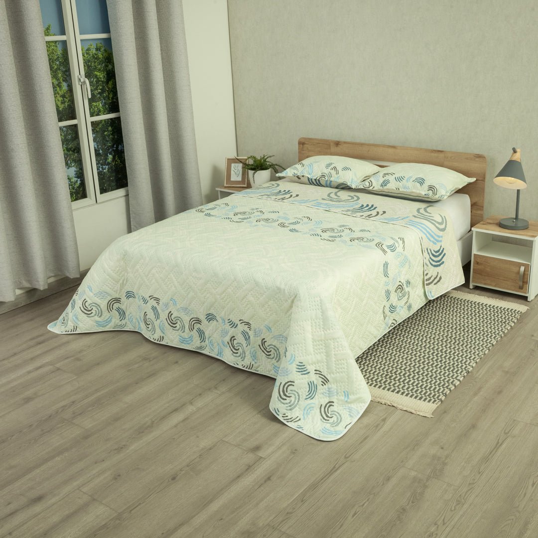 Cubrelecho Doble Faz Style Ocean Chic Blanco para Cama Semidoble 120 X 190 Cm de Lineas Ondulantes - TENDIDOS Y CUBRELECHOS | Bylmo