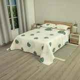 Cubrelecho Doble Faz Style Eco Hojas Blanco y Verde para Cama Semidoble 120 X 190 Cm de Hojas - TENDIDOS Y CUBRELECHOS | Bylmo