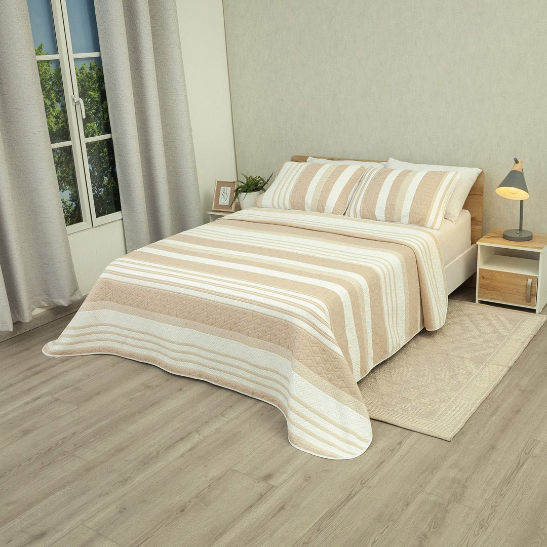 Cubrelecho Doble Faz Trama Salmón y Blanco para Cama Doble 140 X 190 Cm Prensado de Lineas - TENDIDOS Y CUBRELECHOS | Bylmo