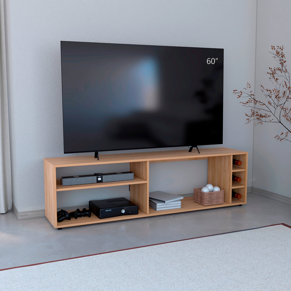 Rack de TV Suxta Fresno 160x45.4cm para TV Hasta 60" Pulgadas con Cinco Compartimientos - MUEBLES DE TV | Bylmo