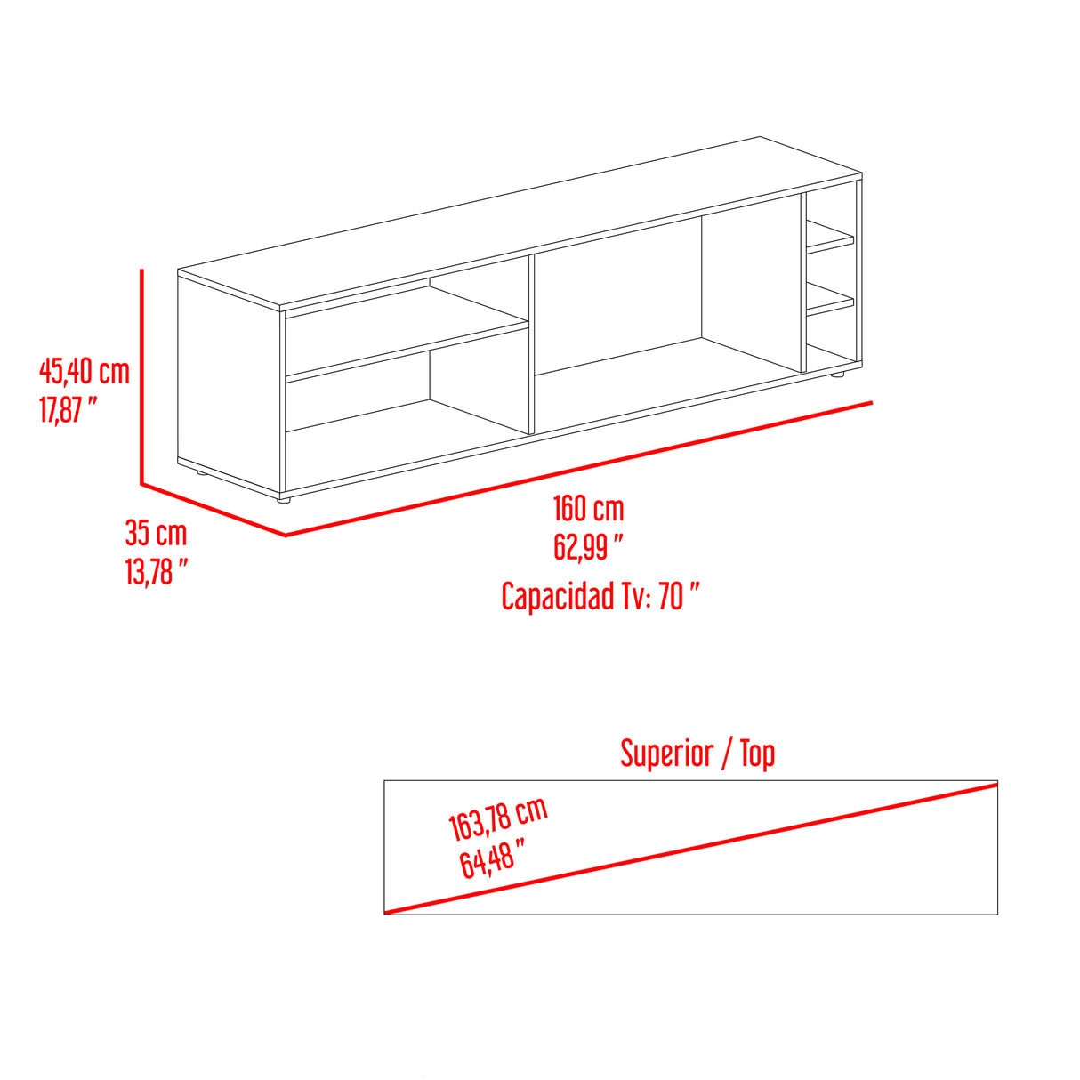 Rack de TV Suxta Fresno 160x45.4cm para TV Hasta 60" Pulgadas con Cinco Compartimientos - MUEBLES DE TV | Bylmo
