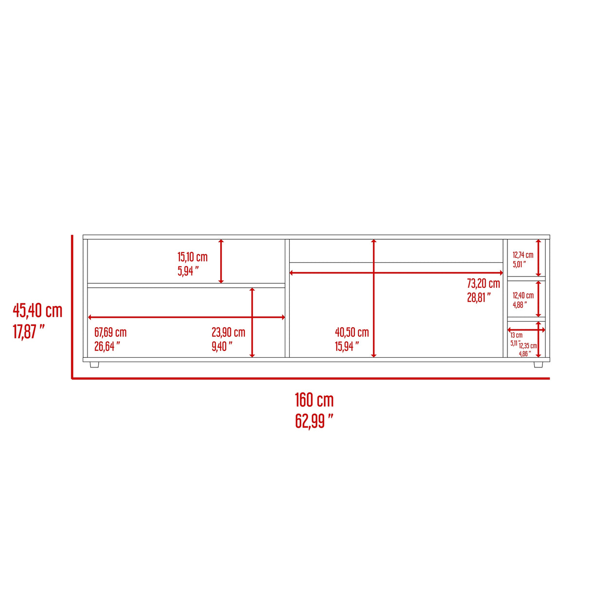 Rack de TV Suxta Fresno 160x45.4cm para TV Hasta 60" Pulgadas con Cinco Compartimientos - MUEBLES DE TV | Bylmo