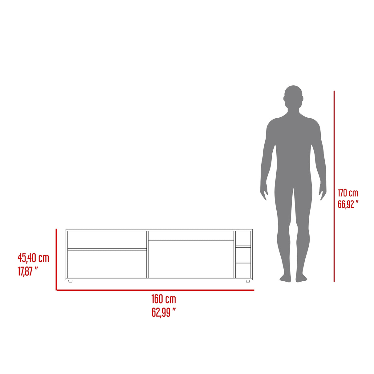 Rack de TV Suxta Fresno 160x45.4cm para TV Hasta 60" Pulgadas con Cinco Compartimientos - MUEBLES DE TV | Bylmo
