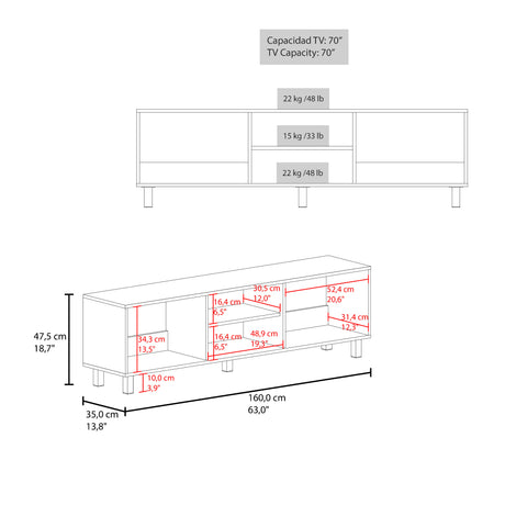 Rack de TV Tunez Cartagena 160x47.5cm para TV Hasta 70" Pulgadas con Tres Compartimientos - MUEBLES DE TV | Bylmo