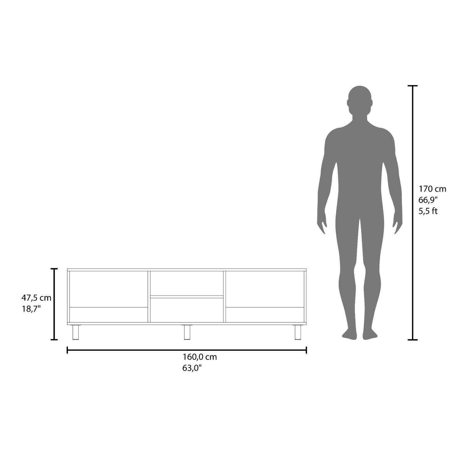 Rack de TV Tunez Cartagena 160x47.5cm para TV Hasta 70" Pulgadas con Tres Compartimientos - MUEBLES DE TV | Bylmo