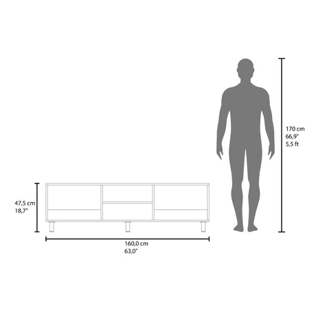 Rack de TV Nomik Avellana 160x47.5cm para TV Hasta 70" Pulgadas con Tres Compartimientos - MUEBLES DE TV | Bylmo