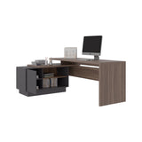 Escritorio en L Office Avellana 179x71.2cm con Organizador de Libros sin Cajones - ESCRITORIOS | Bylmo