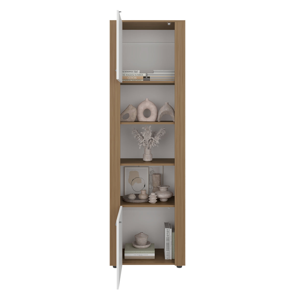 Estantería Tanalea Kronos y Fresno 56x185cm Rectangular con Cinco Compartimientos y Cuatro Entrepaños - BIBLIOTECAS Y ESTANTERIAS | Bylmo