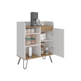 Estación de Café Espresso Fresno Europeo y Blanco 80x99.4cm con Tres Entrepaños y con Cinco Compartimientos - BARRAS Y MUEBLES AUXILIARES | Bylmo