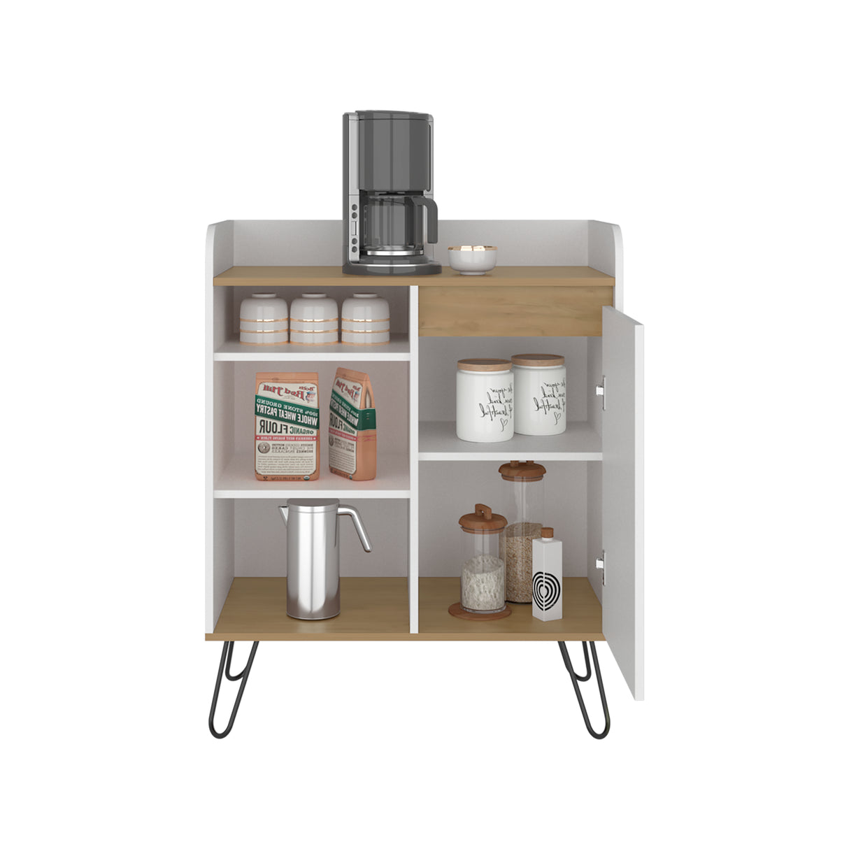 Estación de Café Espresso Fresno Europeo y Blanco 80x99.4cm con Tres Entrepaños y con Cinco Compartimientos - BARRAS Y MUEBLES AUXILIARES | Bylmo