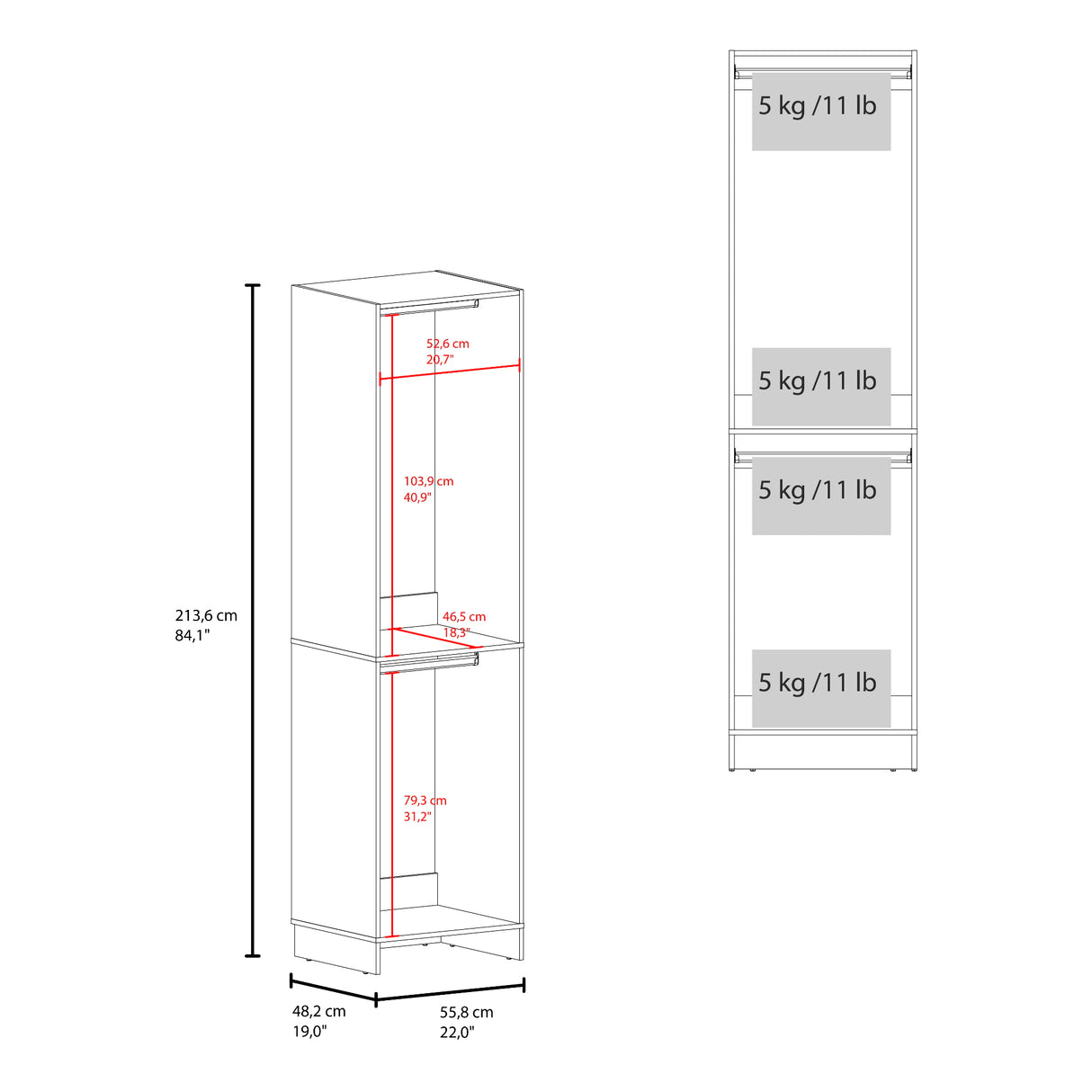 Closet Eco Kronos 55.8x213.4cm con Dos Compartimientos y sin Puertas - CLOSETS | Bylmo