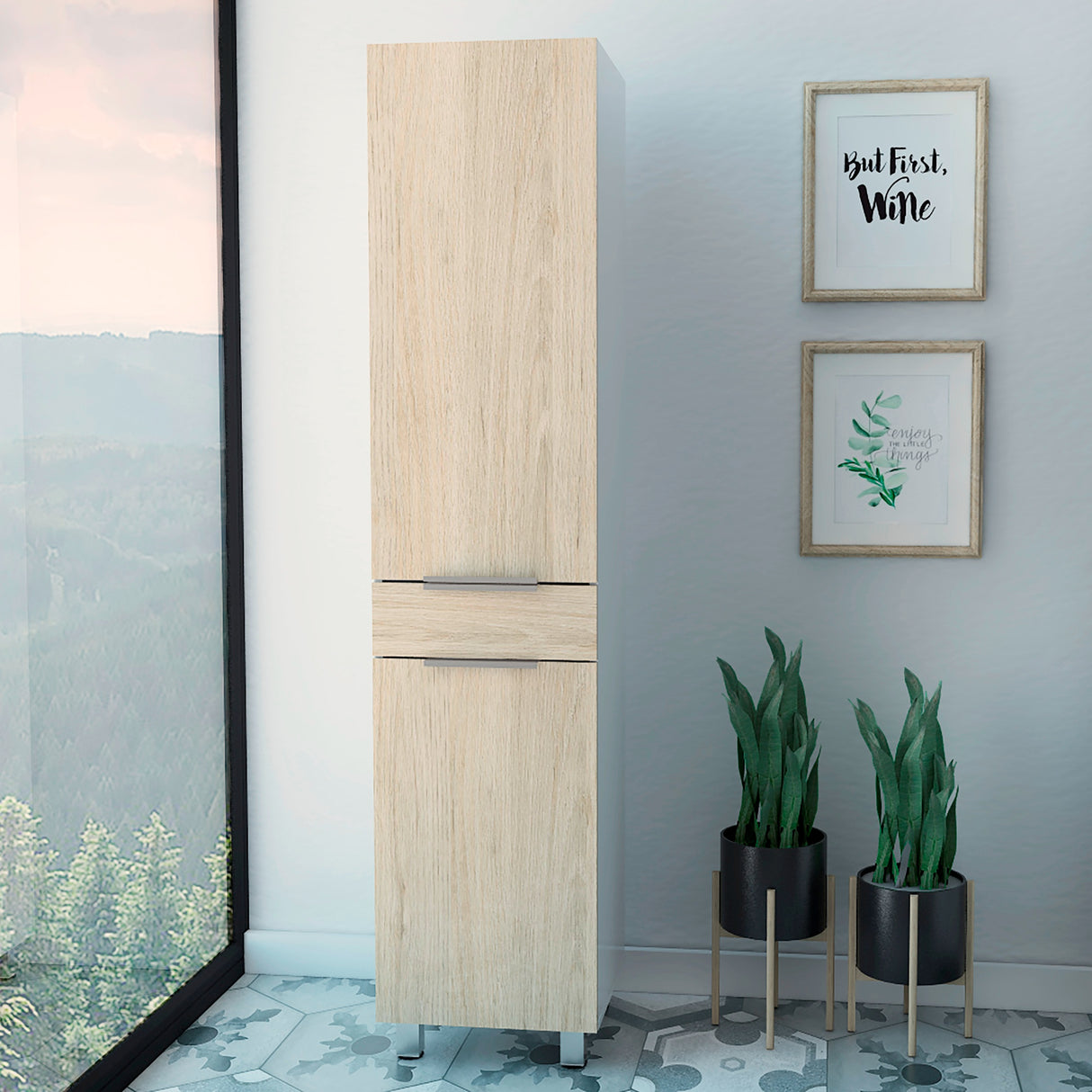 Alacena Melia Blanco y Rovere 40x180cm con Dos Puertas y con Un Cajón - ALACENAS Y MUEBLES MICROONDAS | Bylmo