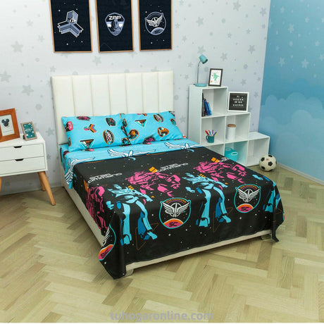 Juego de Sábanas Infantil Disney Negro y Azul para Cama Doble 140 X 190 Cm de Buzz Lightyear - SABANAS | Bylmo