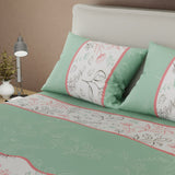 Combo Juego de Sabanas y Cortina Botánicos Verde y Blanco para Cama Doble 140 X 190 Cm de Hojas - SABANAS | Bylmo